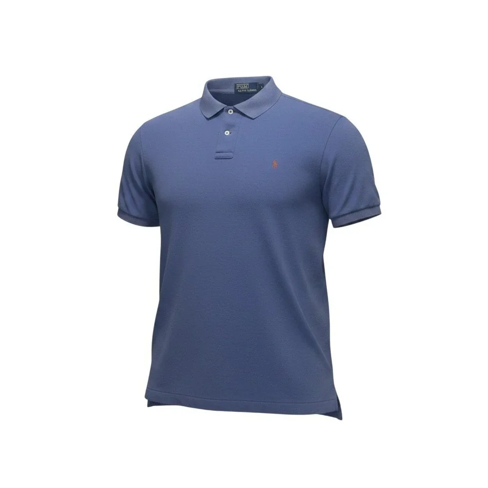 Polo Ralph Lauren Polo Shirt Large Blue Short Sleeve Cotton Mesh Orange Pony